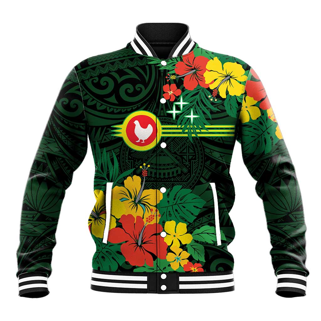 American Samoa Manu'atele Personalized Baseball Jacket Manua Island Hibiscus Flowers