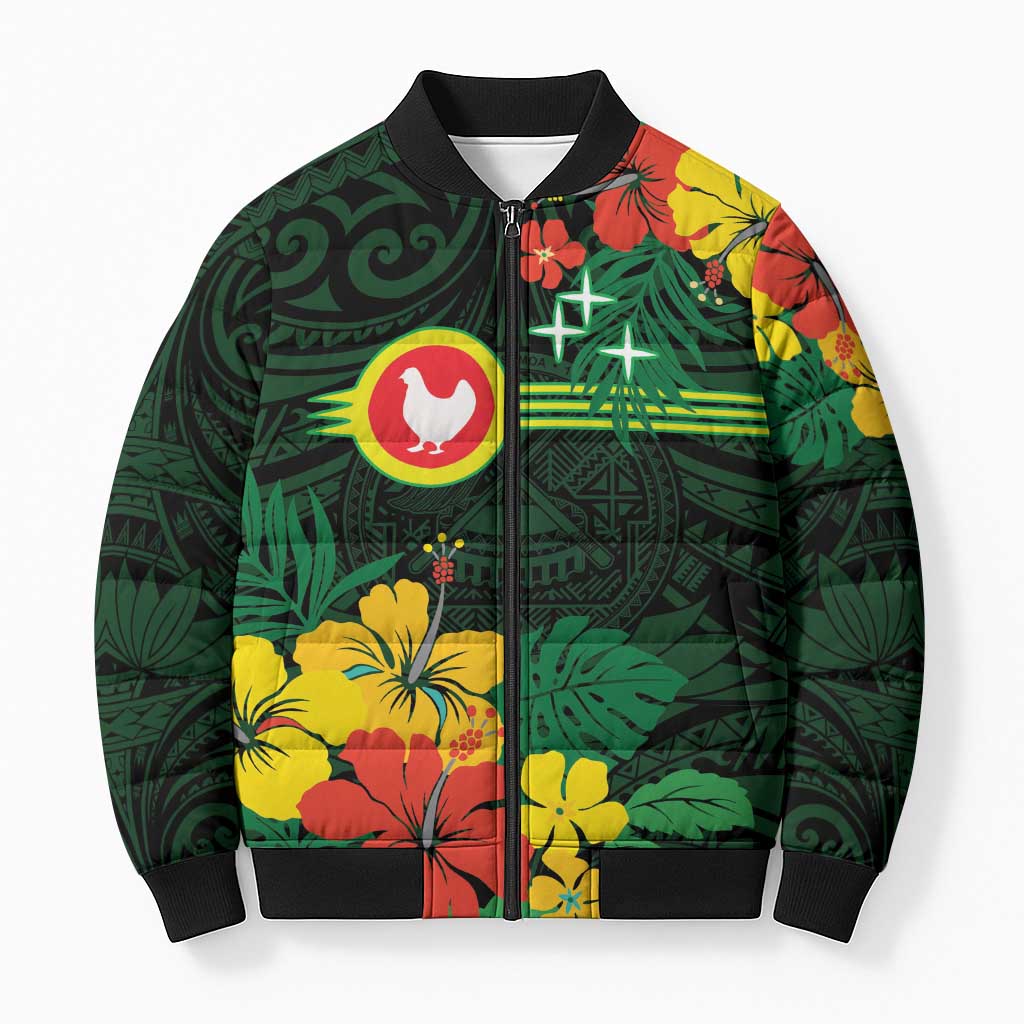 American Samoa Manu'atele Personalized Bomber Puffer Jacket Manua Island Hibiscus Flowers - Polynesian Pride