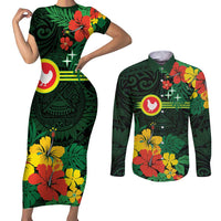 American Samoa Manu'atele Personalized Couples Matching Short Sleeve Bodycon Dress and Long Sleeve Button Shirt Manua Island Hibiscus Flowers