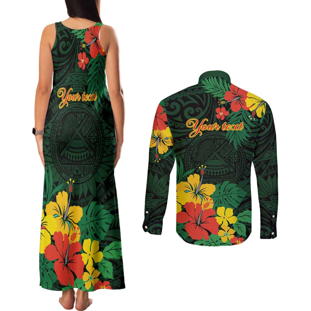 American Samoa Manu'atele Personalized Couples Matching Tank Maxi Dress and Long Sleeve Button Shirt Manua Island Hibiscus Flowers