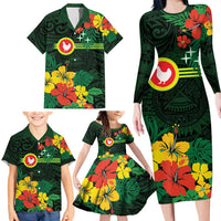 American Samoa Manu'atele Personalized Family Matching Long Sleeve Bodycon Dress and Hawaiian Shirt Manua Island Hibiscus Flowers