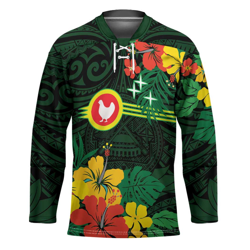 American Samoa Manu'atele Personalized Hockey Jersey Manua Island Hibiscus Flowers - Polynesian Pride