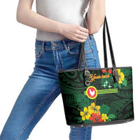 American Samoa Manu'atele Personalized Leather Tote Bag Manua Island Hibiscus Flowers