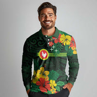 American Samoa Manu'atele Personalized Long Sleeve Polo Shirt Manua Island Hibiscus Flowers
