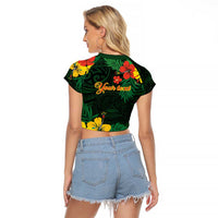 American Samoa Manu'atele Personalized Raglan Cropped T Shirt Manua Island Hibiscus Flowers