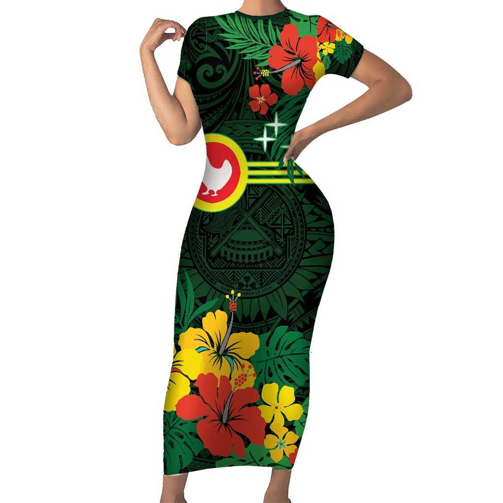 American Samoa Manu'atele Personalized Short Sleeve Bodycon Dress Manua Island Hibiscus Flowers