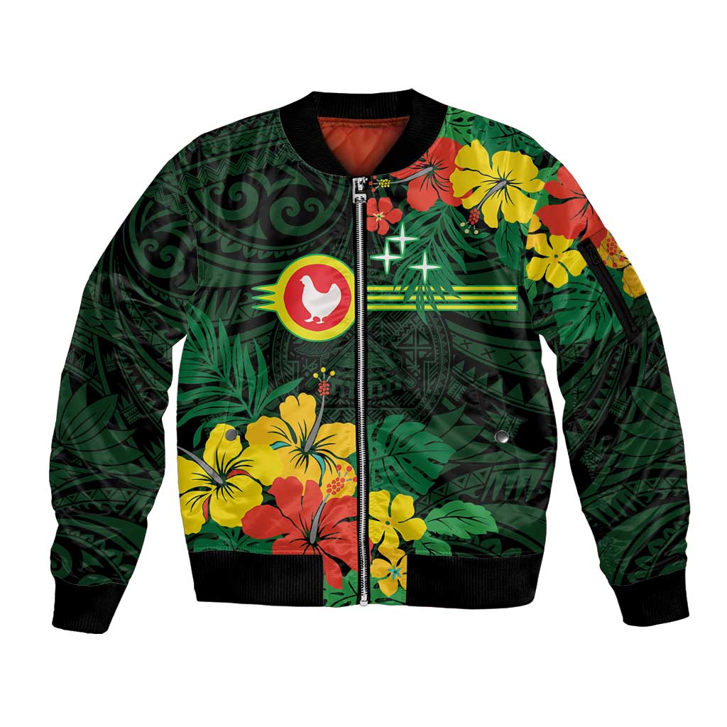 American Samoa Manu'atele Personalized Sleeve Zip Bomber Jacket Manua Island Hibiscus Flowers
