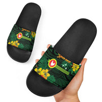 American Samoa Manu'atele Personalized Slide Sandals Manua Island Hibiscus Flowers - Polynesian Pride