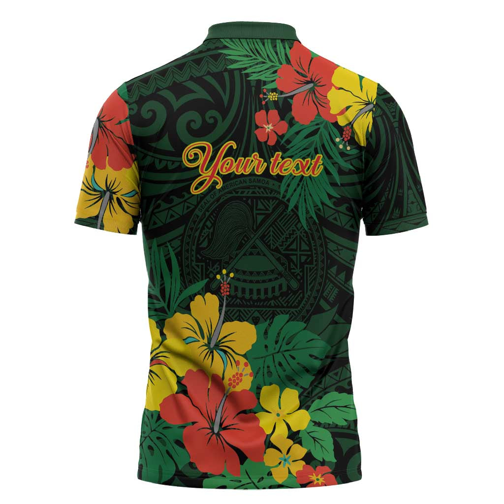 American Samoa Manu'atele Personalized Zipper Polo Shirt Manua Island Hibiscus Flowers - Polynesian Pride