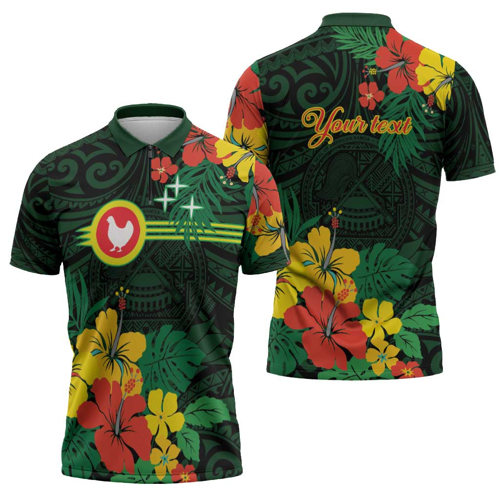 American Samoa Manu'atele Personalized Zipper Polo Shirt Manua Island Hibiscus Flowers - Polynesian Pride