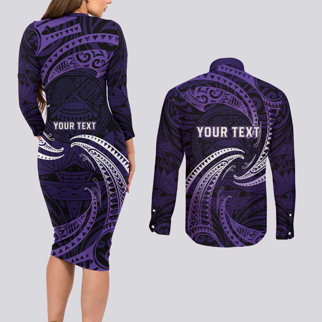 Manua Segaula American Samoa High School Personalized Couples Matching Long Sleeve Bodycon Dress and Long Sleeve Button Shirt Polynesian Wave Style