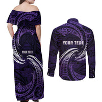 Manua Segaula American Samoa High School Personalized Couples Matching Off Shoulder Maxi Dress and Long Sleeve Button Shirt Polynesian Wave Style