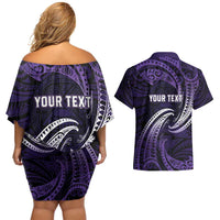 Manua Segaula American Samoa High School Personalized Couples Matching Off Shoulder Short Dress and Hawaiian Shirt Polynesian Wave Style