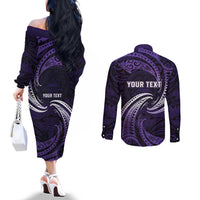 Manua Segaula American Samoa High School Personalized Couples Matching Off The Shoulder Long Sleeve Dress and Long Sleeve Button Shirt Polynesian Wave Style