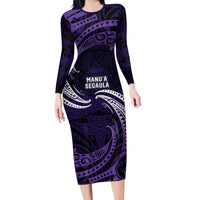 Manua Segaula American Samoa High School Personalized Family Matching Long Sleeve Bodycon Dress and Hawaiian Shirt Polynesian Wave Style