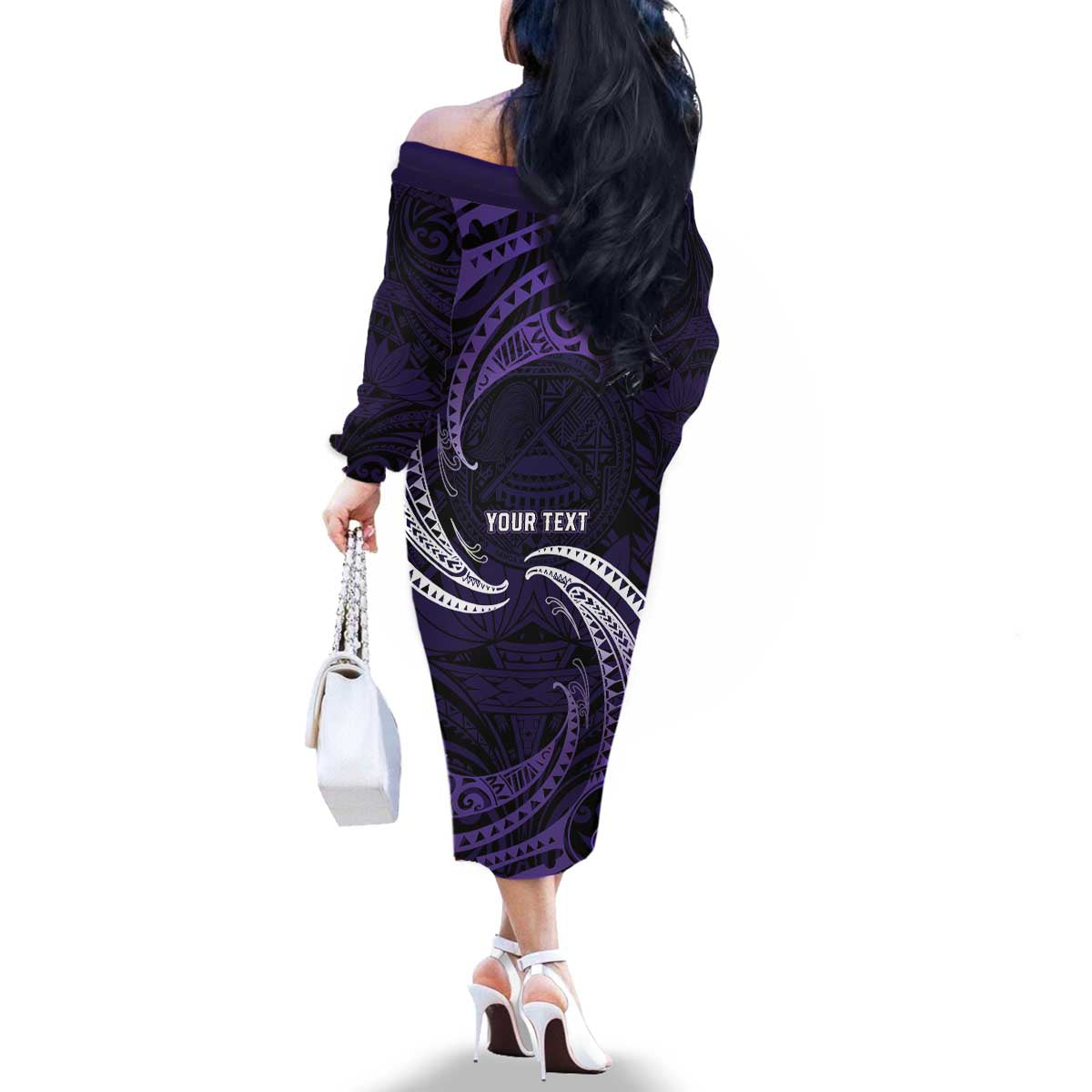 Manua Segaula American Samoa High School Personalized Family Matching Off The Shoulder Long Sleeve Dress and Hawaiian Shirt Polynesian Wave Style