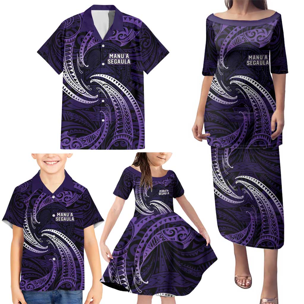 Manua Segaula American Samoa High School Personalized Family Matching Puletasi and Hawaiian Shirt Polynesian Wave Style