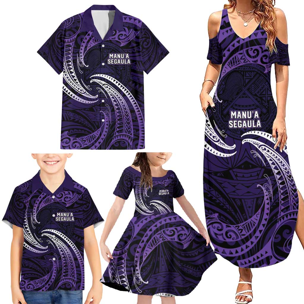 Manua Segaula American Samoa High School Personalized Family Matching Summer Maxi Dress and Hawaiian Shirt Polynesian Wave Style