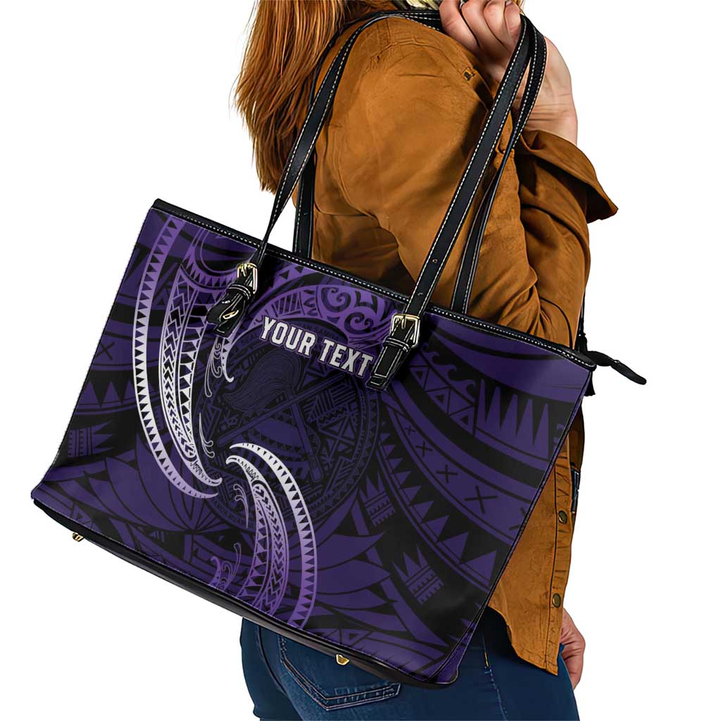 Manua Segaula American Samoa High School Personalized Leather Tote Bag Polynesian Wave Style