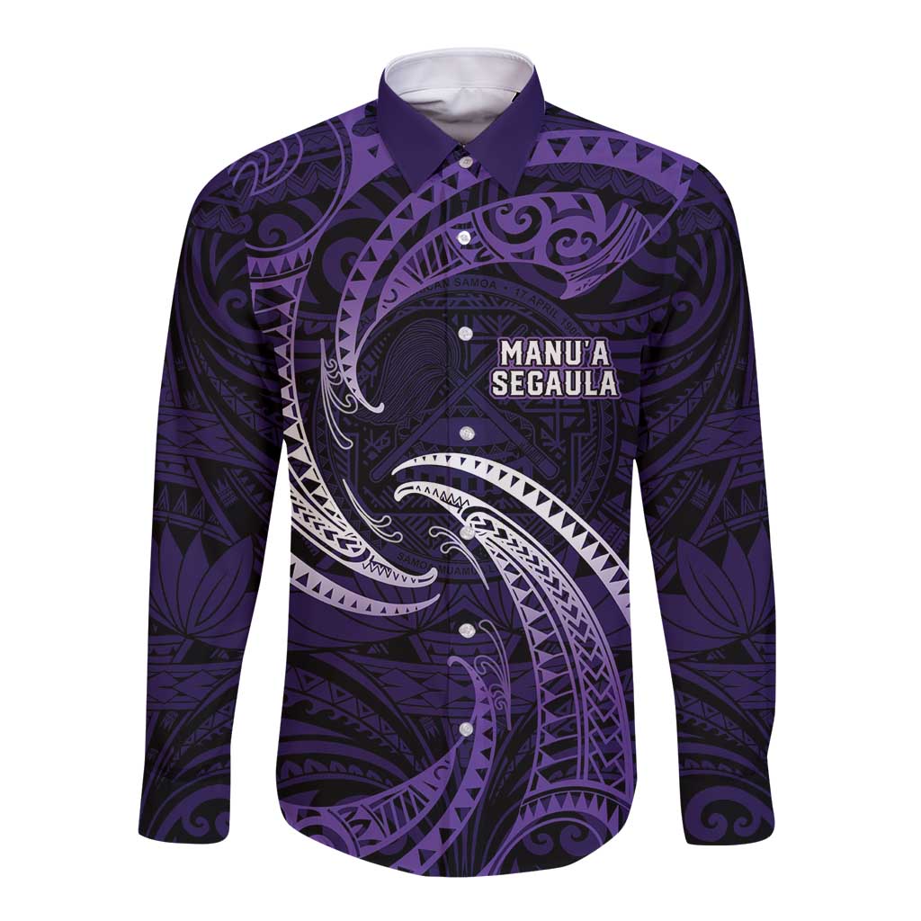 Manua Segaula American Samoa High School Personalized Long Sleeve Button Shirt Polynesian Wave Style