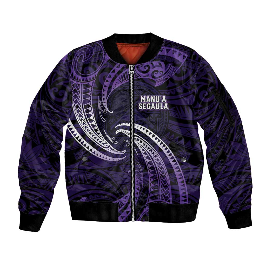 Manua Segaula American Samoa High School Personalized Sleeve Zip Bomber Jacket Polynesian Wave Style