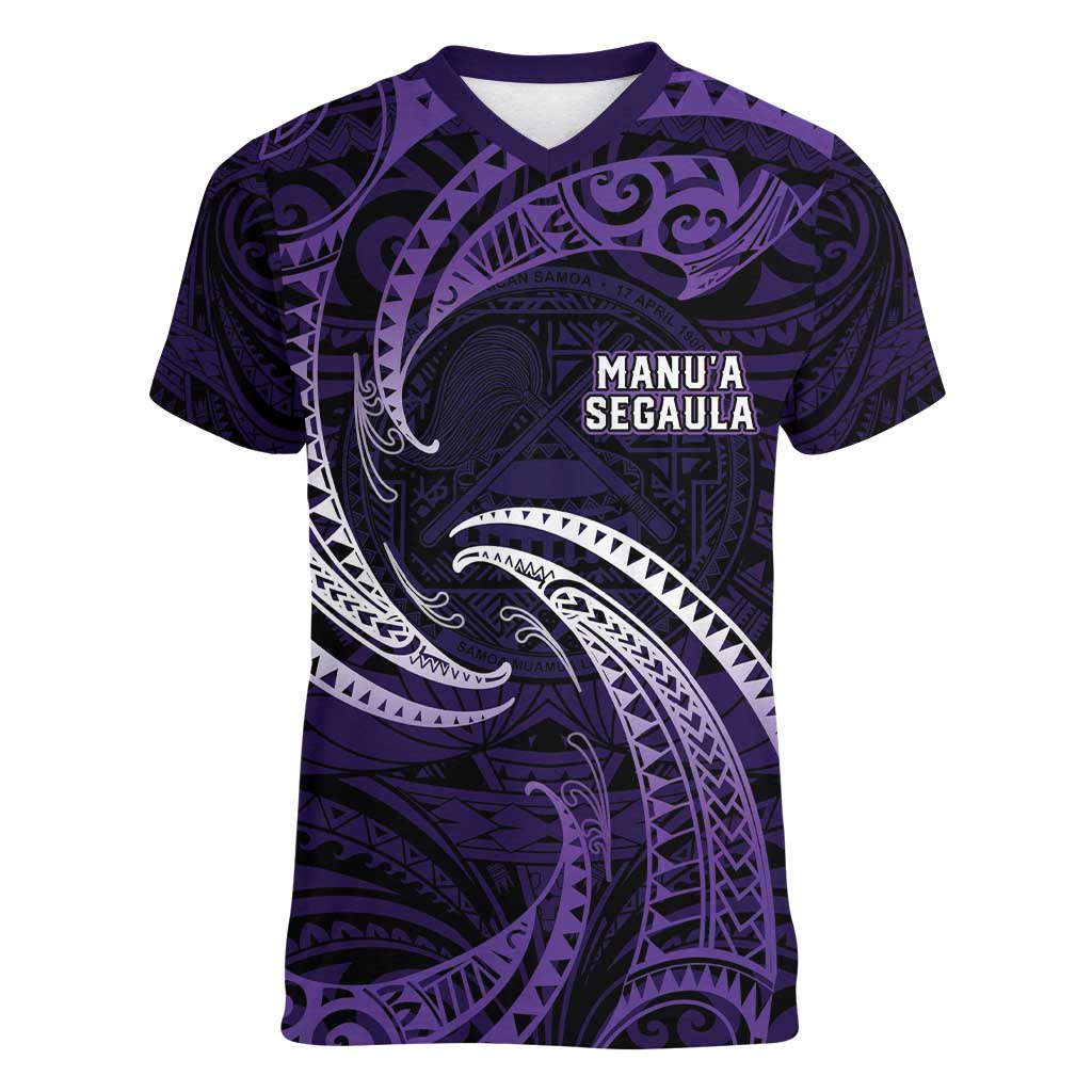 Manua Segaula American Samoa High School Personalized Women V-Neck T-Shirt Polynesian Wave Style