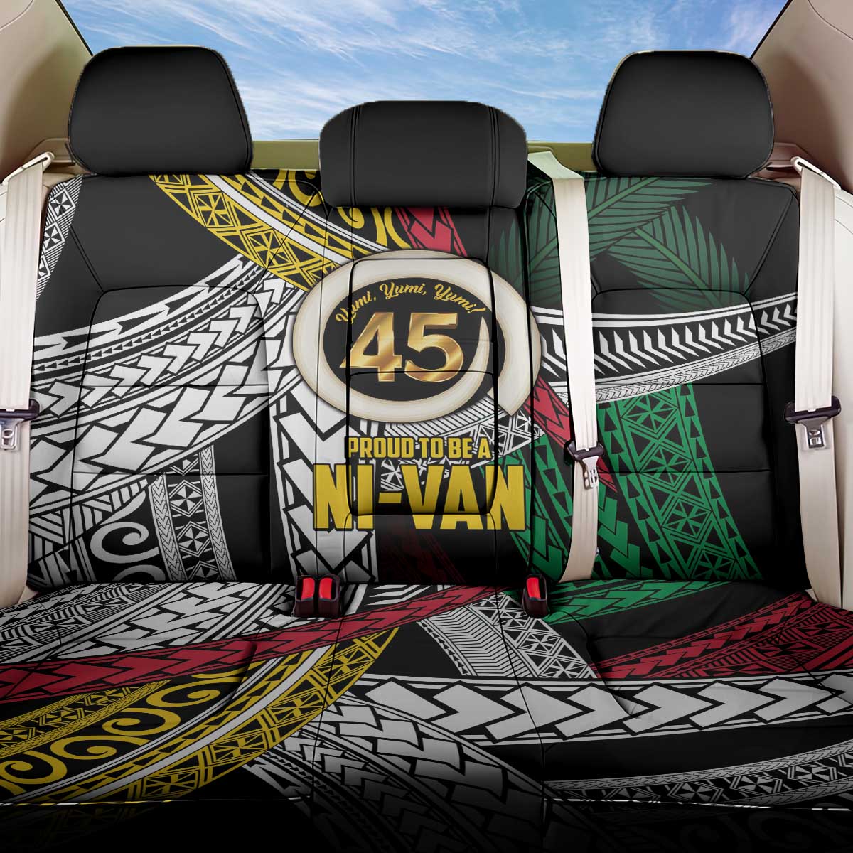 Ni-Van Vanuatu 45th Yumi Yumi Yumi Back Car Seat Cover Vanuatuan Boar Tusk Polynesian Pattern