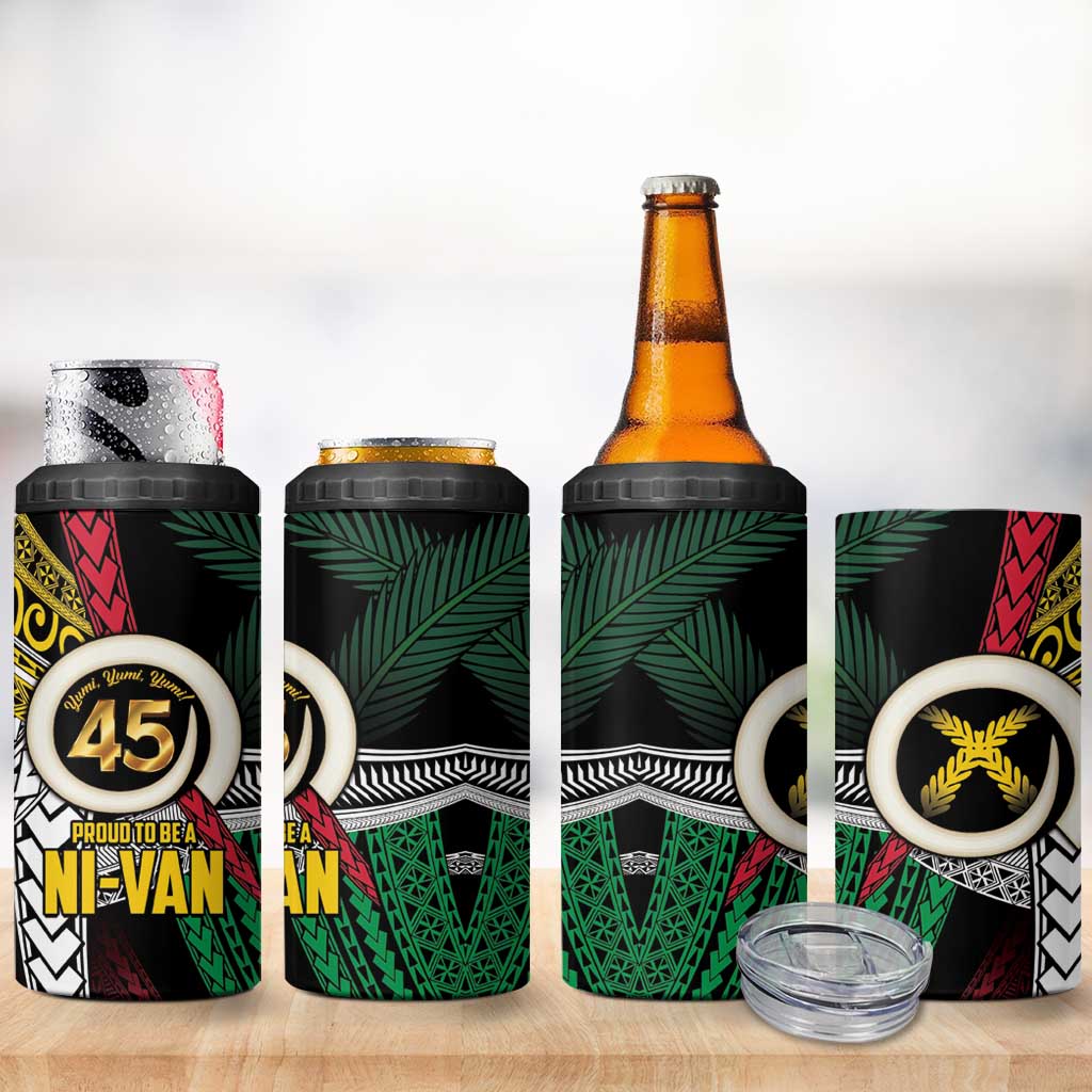 Ni-Van Vanuatu 45th Yumi Yumi Yumi 4 in 1 Can Cooler Tumbler Vanuatuan Boar Tusk Polynesian Pattern