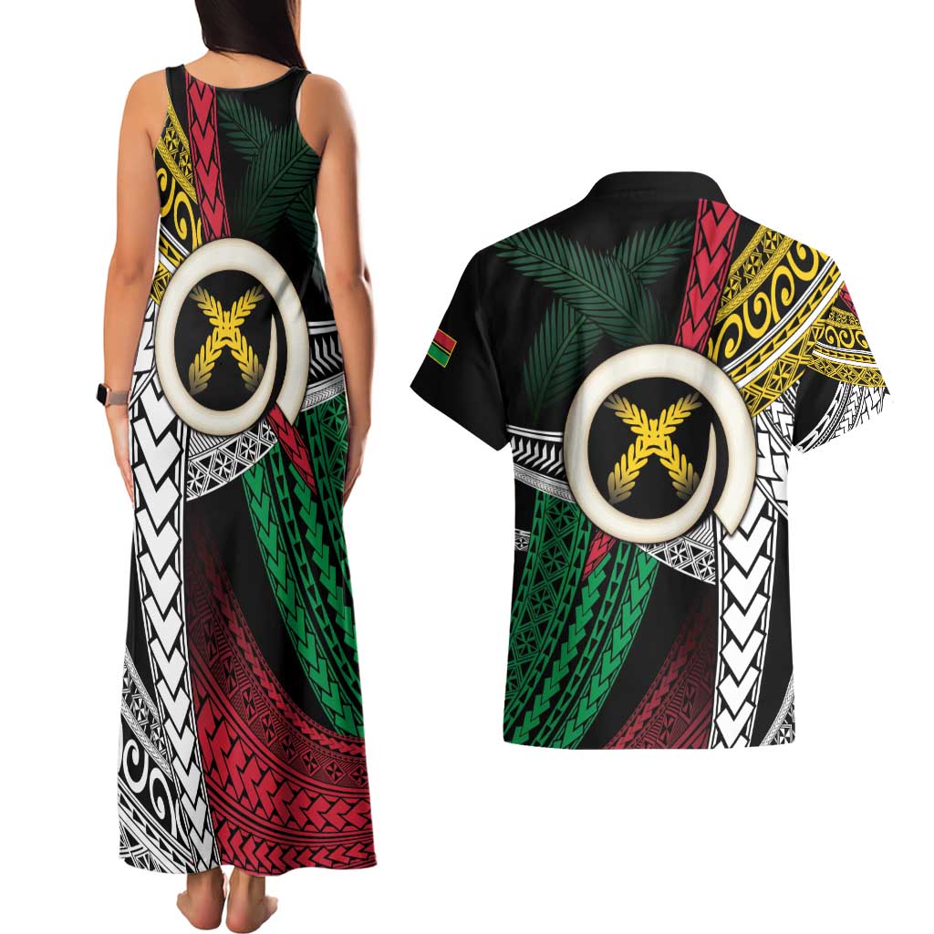 Ni-Van Vanuatu 45th Yumi Yumi Yumi Couples Matching Tank Maxi Dress and Hawaiian Shirt Vanuatuan Boar Tusk Polynesian Pattern