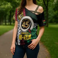 Ni-Van Vanuatu 45th Yumi Yumi Yumi Cross Shoulder Shirt Vanuatuan Boar Tusk Polynesian Pattern - Polynesian Pride