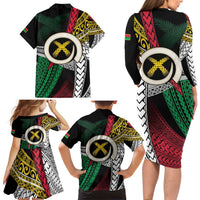Ni-Van Vanuatu 45th Yumi Yumi Yumi Family Matching Long Sleeve Bodycon Dress and Hawaiian Shirt Vanuatuan Boar Tusk Polynesian Pattern