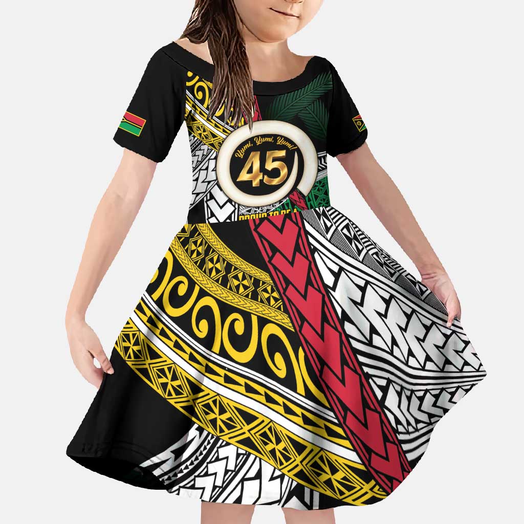 Ni-Van Vanuatu 45th Yumi Yumi Yumi Family Matching Off Shoulder Maxi Dress and Hawaiian Shirt Vanuatuan Boar Tusk Polynesian Pattern