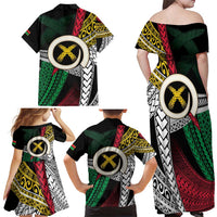 Ni-Van Vanuatu 45th Yumi Yumi Yumi Family Matching Off Shoulder Maxi Dress and Hawaiian Shirt Vanuatuan Boar Tusk Polynesian Pattern