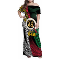 Ni-Van Vanuatu 45th Yumi Yumi Yumi Family Matching Off Shoulder Maxi Dress and Hawaiian Shirt Vanuatuan Boar Tusk Polynesian Pattern