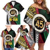 Ni-Van Vanuatu 45th Yumi Yumi Yumi Family Matching Off Shoulder Short Dress and Hawaiian Shirt Vanuatuan Boar Tusk Polynesian Pattern