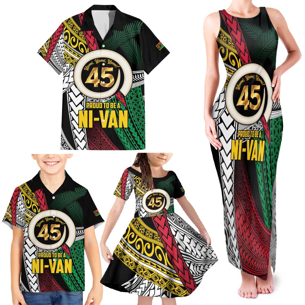 Ni-Van Vanuatu 45th Yumi Yumi Yumi Family Matching Tank Maxi Dress and Hawaiian Shirt Vanuatuan Boar Tusk Polynesian Pattern
