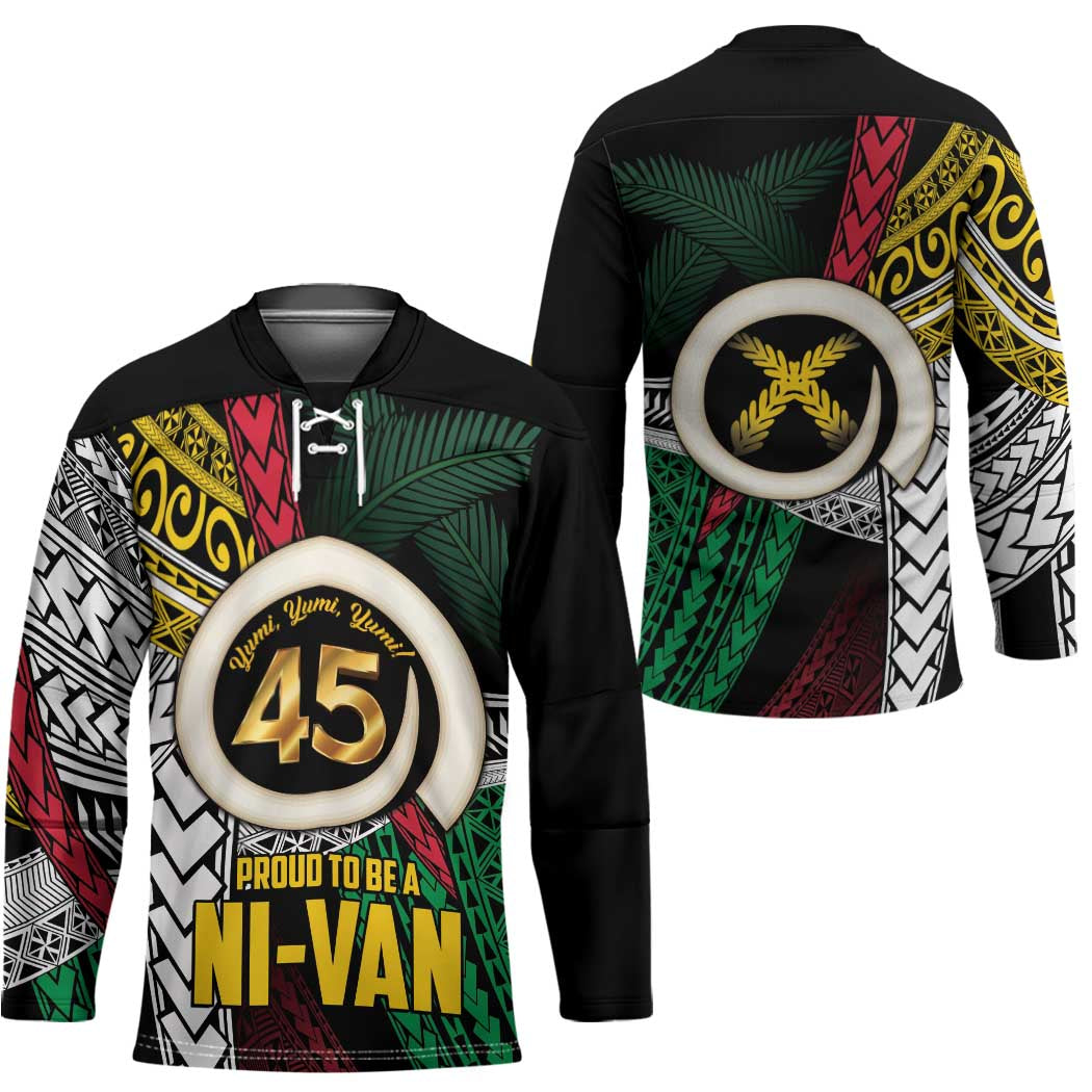 Ni-Van Vanuatu 45th Yumi Yumi Yumi Hockey Jersey Vanuatuan Boar Tusk Polynesian Pattern - Polynesian Pride