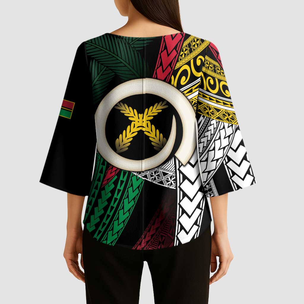 Ni-Van Vanuatu 45th Yumi Yumi Yumi Kimono Sleeve Blouse Vanuatuan Boar Tusk Polynesian Pattern - Polynesian Pride