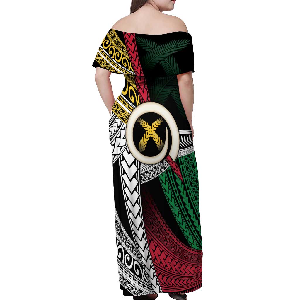 Ni-Van Vanuatu 45th Yumi Yumi Yumi Off Shoulder Maxi Dress Vanuatuan Boar Tusk Polynesian Pattern
