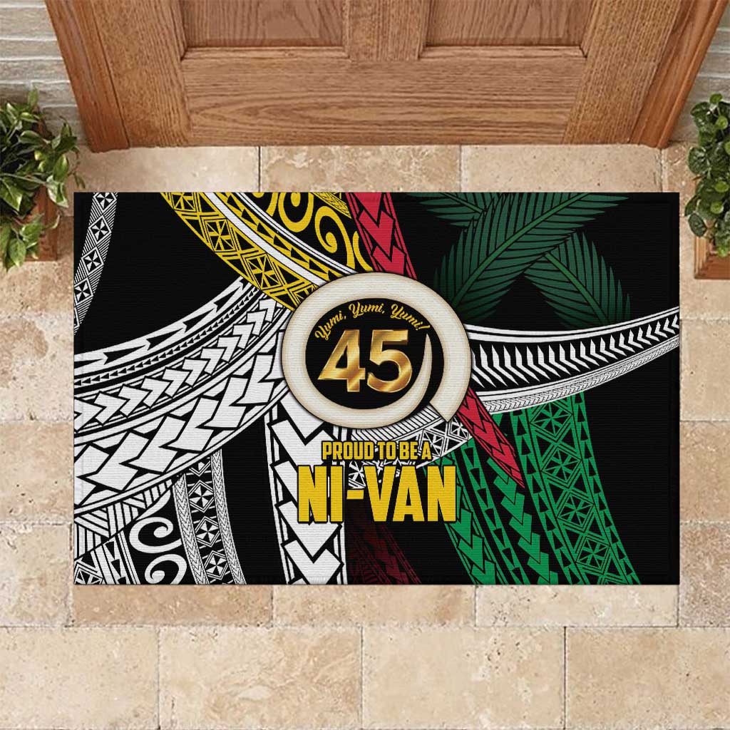 Ni-Van Vanuatu 45th Yumi Yumi Yumi Rubber Doormat Vanuatuan Boar Tusk Polynesian Pattern