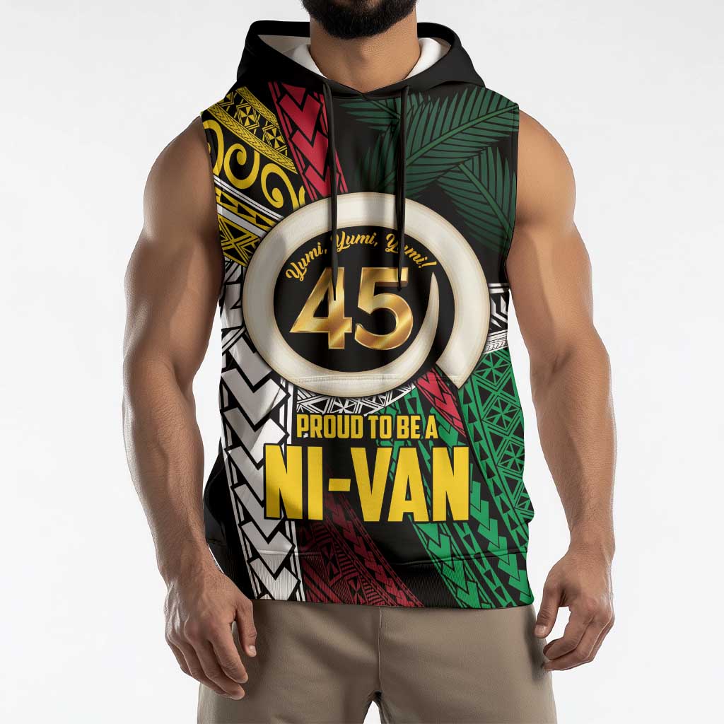 Ni-Van Vanuatu 45th Yumi Yumi Yumi Sleeveless Hoodie Vanuatuan Boar Tusk Polynesian Pattern - Polynesian Pride