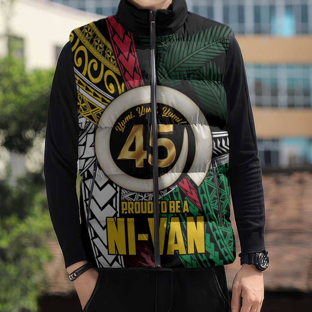 Ni-Van Vanuatu 45th Yumi Yumi Yumi Sleeveless Puffer Jacket Vanuatuan Boar Tusk Polynesian Pattern - Polynesian Pride