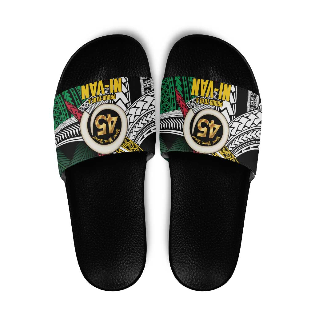 Ni-Van Vanuatu 45th Yumi Yumi Yumi Slide Sandals Vanuatuan Boar Tusk Polynesian Pattern - Polynesian Pride