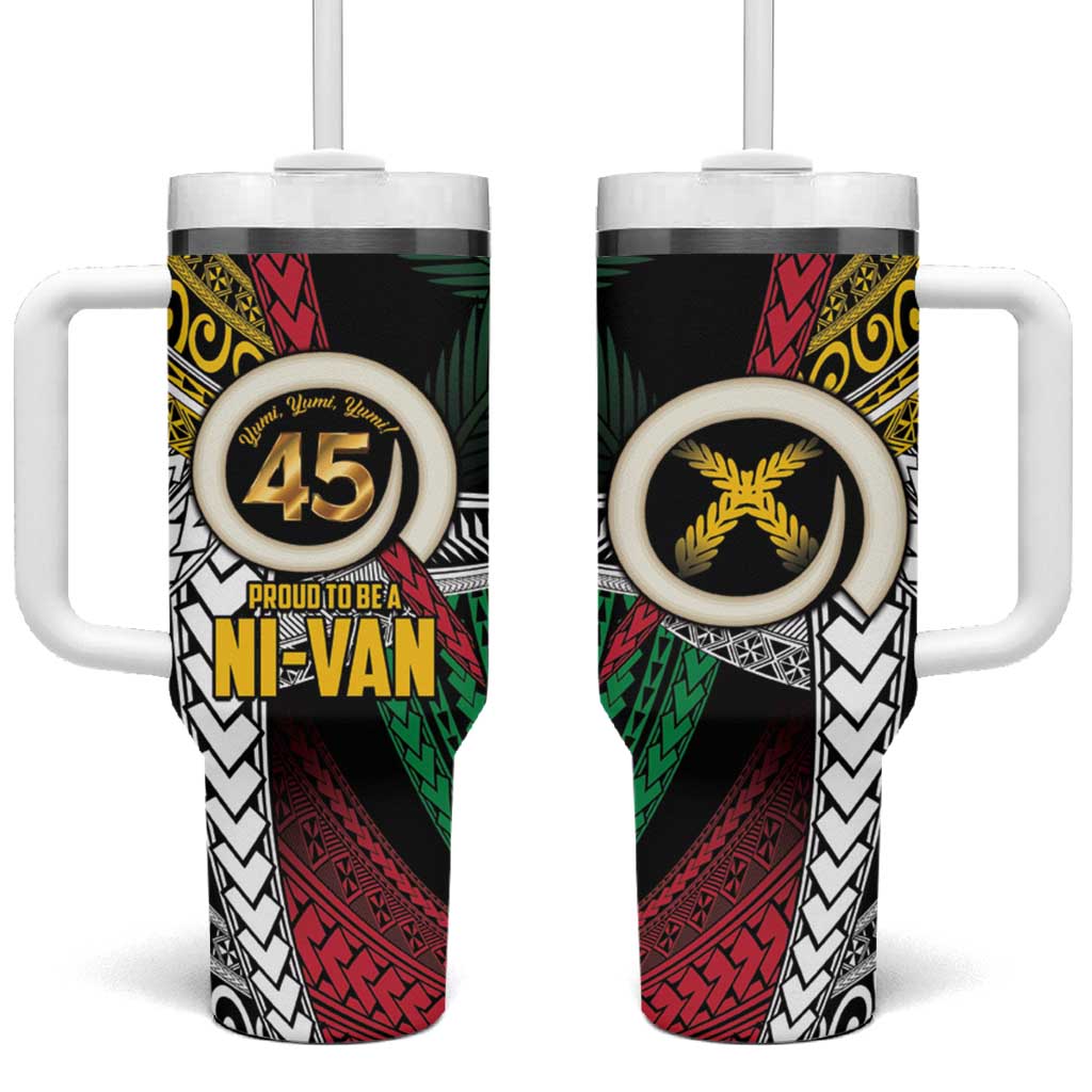 Ni-Van Vanuatu 45th Yumi Yumi Yumi Tumbler With Handle Vanuatuan Boar Tusk Polynesian Pattern