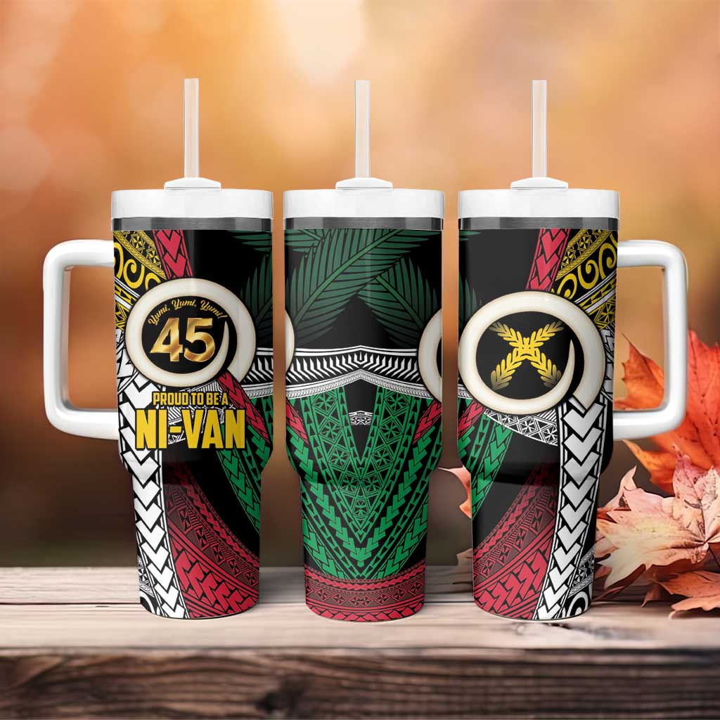 Ni-Van Vanuatu 45th Yumi Yumi Yumi Tumbler With Handle Vanuatuan Boar Tusk Polynesian Pattern