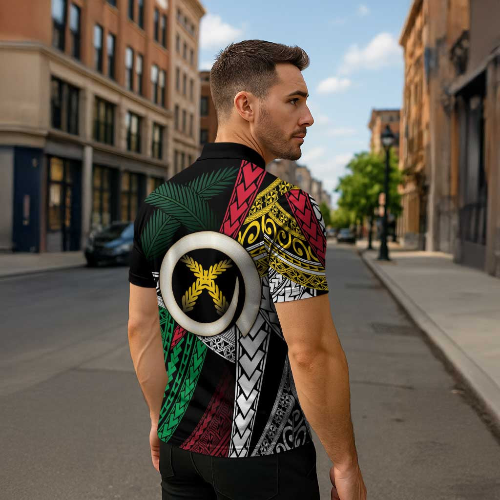 Ni-Van Vanuatu 45th Yumi Yumi Yumi Zipper Polo Shirt Vanuatuan Boar Tusk Polynesian Pattern - Polynesian Pride