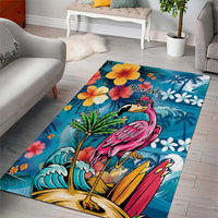 Hawaiian Flamingo Hibiscus Personalised Area Rug Blue Summer Tropical Flowers - Polynesian Pride