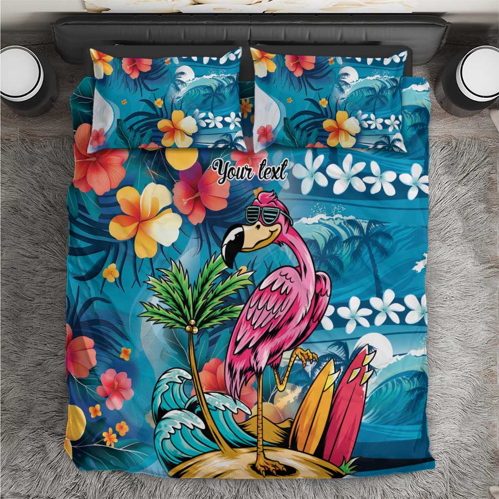 Hawaiian Flamingo Hibiscus Personalised Bedding Set Blue Summer Tropical Flowers - Polynesian Pride