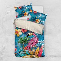 Hawaiian Flamingo Hibiscus Personalised Bedding Set Blue Summer Tropical Flowers - Polynesian Pride
