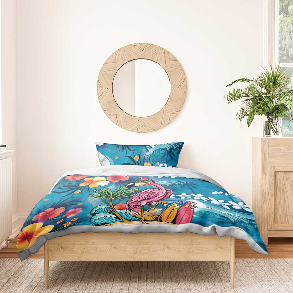 Hawaiian Flamingo Hibiscus Personalised Bedding Set Blue Summer Tropical Flowers - Polynesian Pride